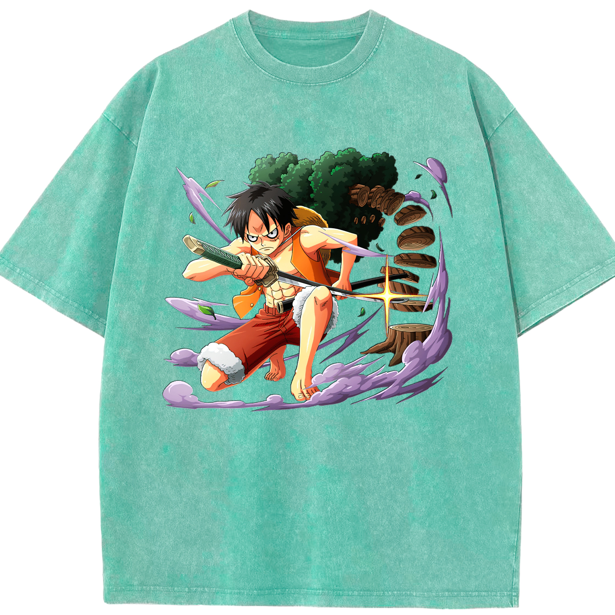 ワンピース モンキー・D・ルフィ ONE PIECE Monkey D. Luffy 綿100% ヴィンテージ風 半袖Tシャツ（フロントプリント）